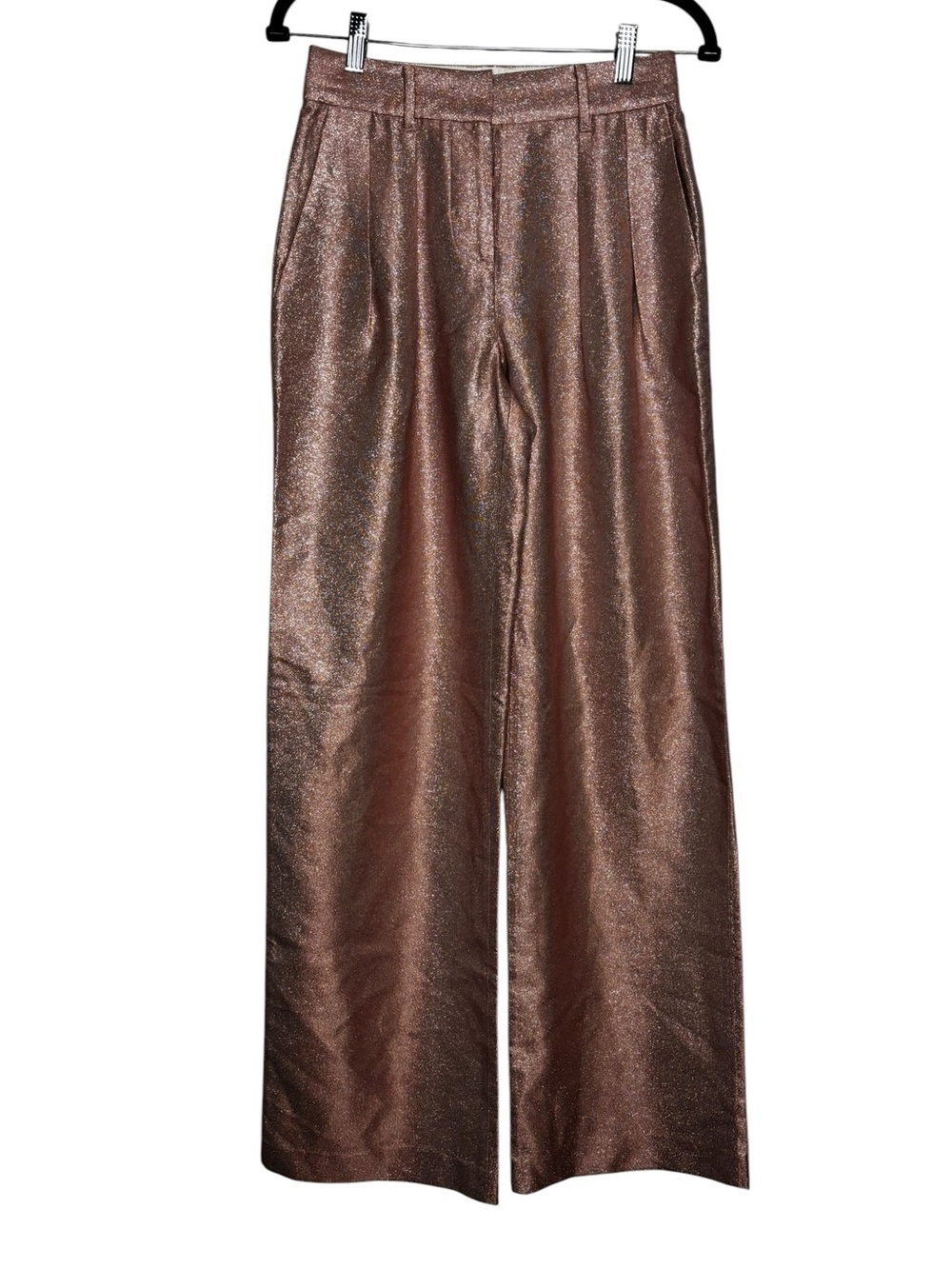 LoveShackFancy Pink Silver Sparkle Wide Leg Trousers Barbie Preppy Swifty SZ 00